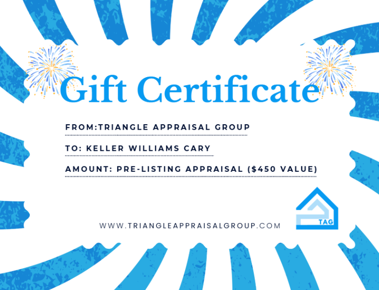 Pre-listing appraisal gift certificate for Keller Williams Cary's Listing Competition